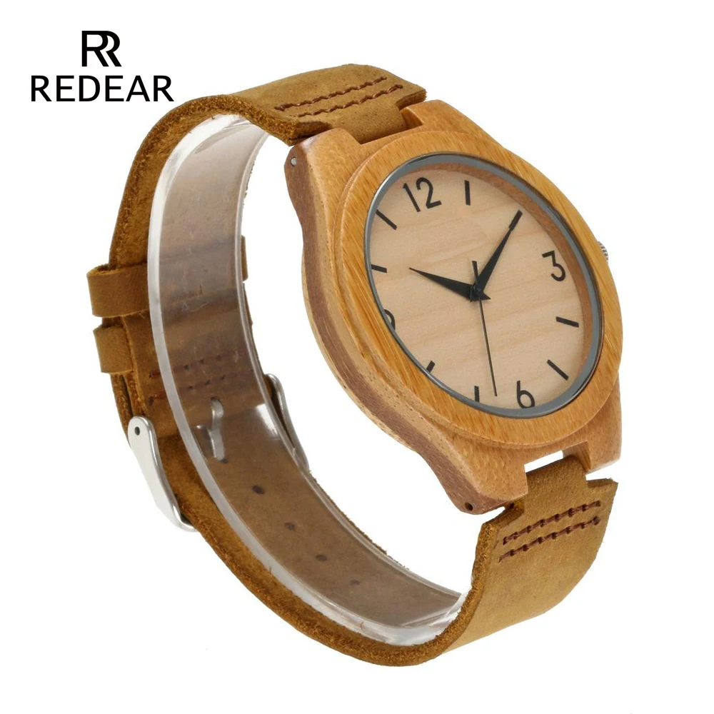 Free Shipping Bamboo Watches With No Logo Wood Switch Watch Real Leather Light Brown Watches by Gift package