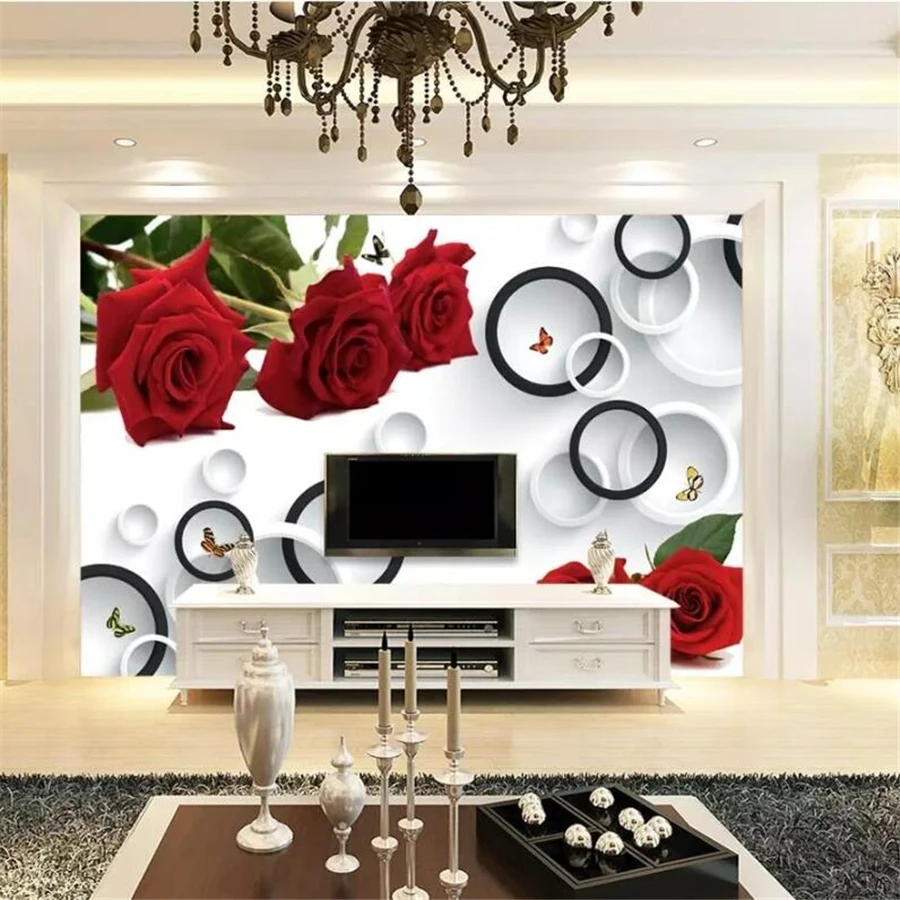 beibehang Custom large rose mural 3d wallpaper red rose green leaf background wall painting romantic flower wallpaper 3d mural