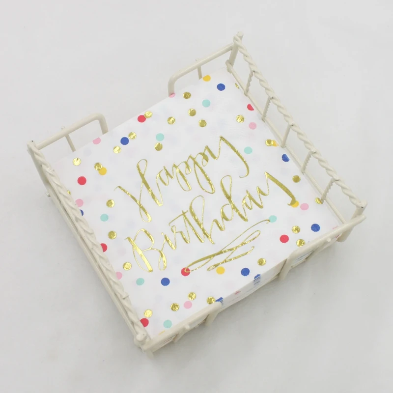 [RainLoong] 3Plys 20ct Foil Gold Beverage Napkin Happy Birthday Tissue Paper Napkins Serviettes For Party Decoration 25*25cm