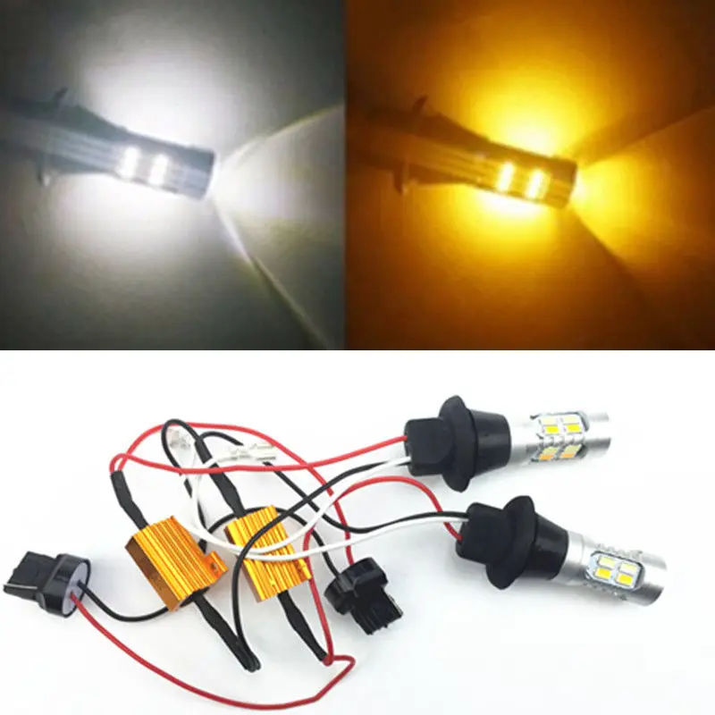 2X 7440 20SMD T20 5730 LED Lights Car Dual Color Switchback Reverse Turn Signal Error Free Canbus