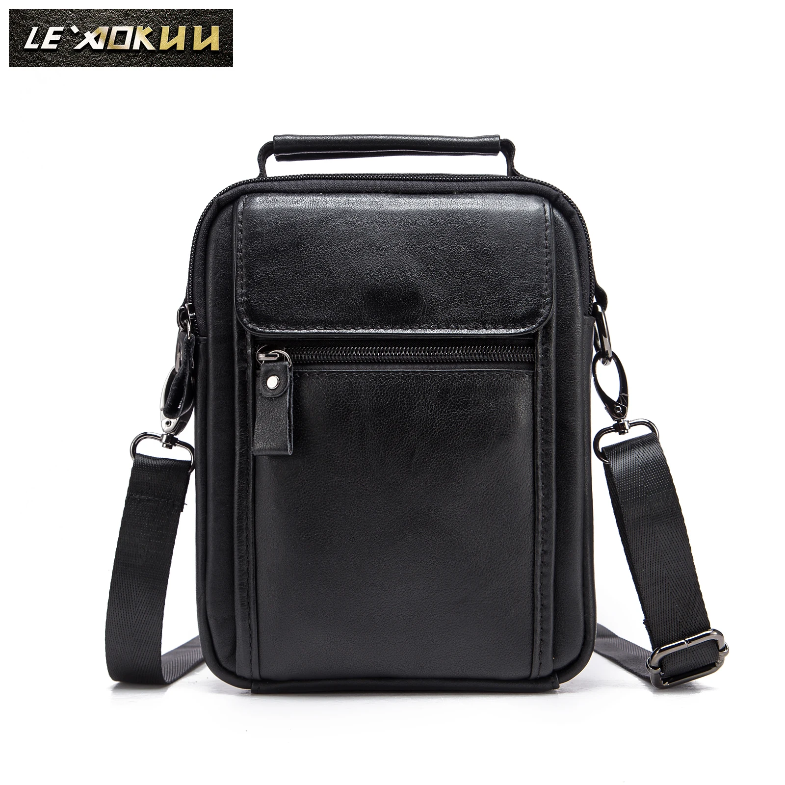 

Genuine Leather Male Fashion Casual Design Satchel Messenger Shoulder Strap Bag 8" College School Tote Tablet Pouch Men 9807