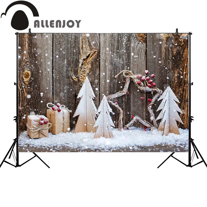 Allenjoy background for photo studio christmas wood tree snow bokeh red berries backdrop portrait shooting photocall