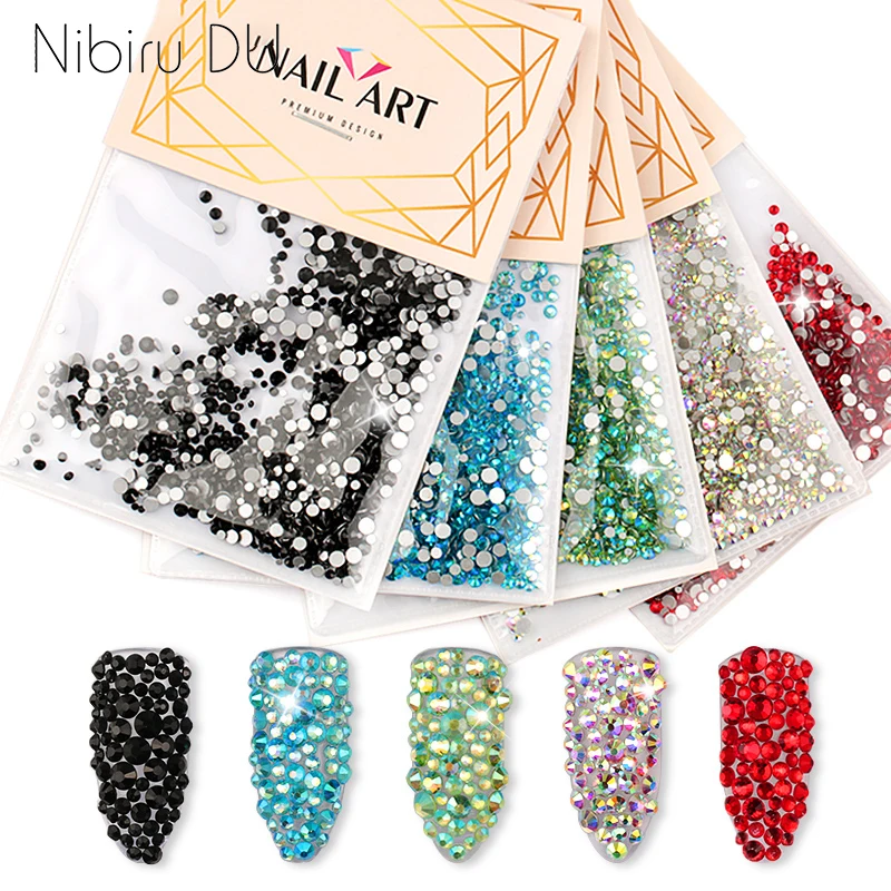 Strass colorés en verre pour décoration des ongles 3D, 1080 pièces, tailles mixtes, accessoires pour Nail Art