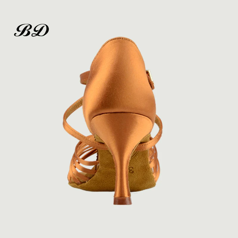 Sneakers Dance Ballroom Women Latin Shoes Cowhide Anti-slip Sole Imported Satin Knot Design Diamond Buckle BD 286 HEEL