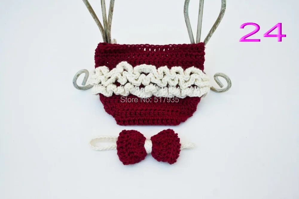 free shipping, Girl Crochet Ruffled Bordeaux red Nappy / Diaper Cover with Matching bowknot headband Set Photo props