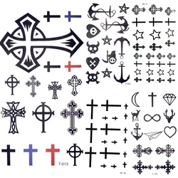 Zwarte Kleine Cross Christus Waterdichte Tattoo Ghost Anker Vrouwen Body Arm Art Bijbel Tijdelijke Tattoo Mannen Handen Ster Tatto Stickers