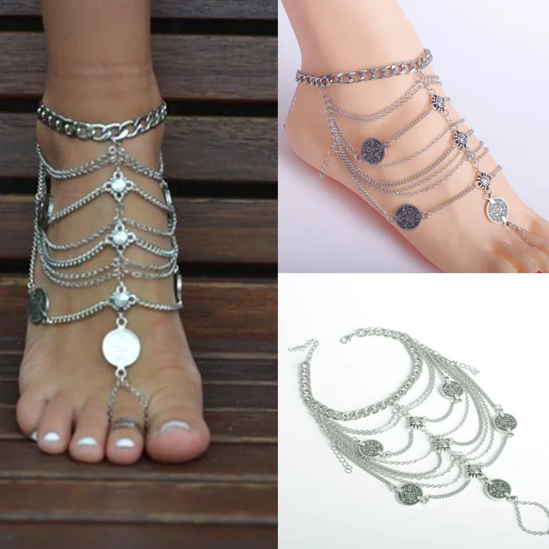 Turkish Boho Ethnic Finger Anklets For Women Girl Gypsy Tribal Summer Beach Coin Foot Chain Anklet Bijoux Sexy Jewelry Accessori