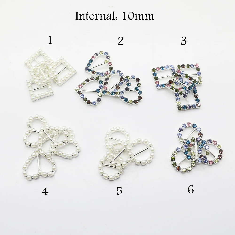 10mm Color Rhinestone buckle, Mix design order accept, Pearl buckle, 10 pcs / lot, full of crystal fit wedding ribbon and hair