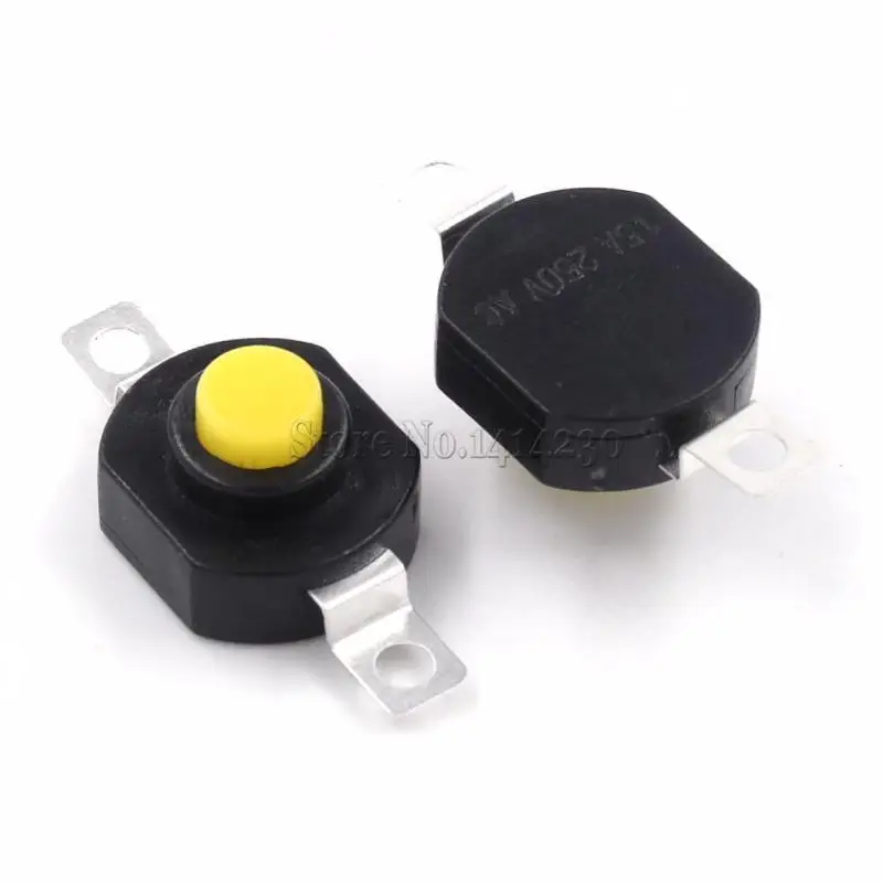 2Pin Horizontal Flashlight Button Switch 1412-KD Self Lock ON-OFF SPST Yellow Push button 1.5A 250V AC Length 14mm width 12mm