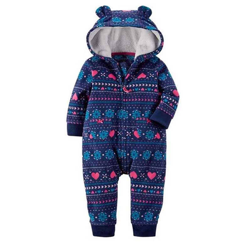 2024 Autumn Winter Baby Rompers Cartoon Hooded Fleece Baby Boy Girls Clothes Newborn Babies Costume  jumpsuits