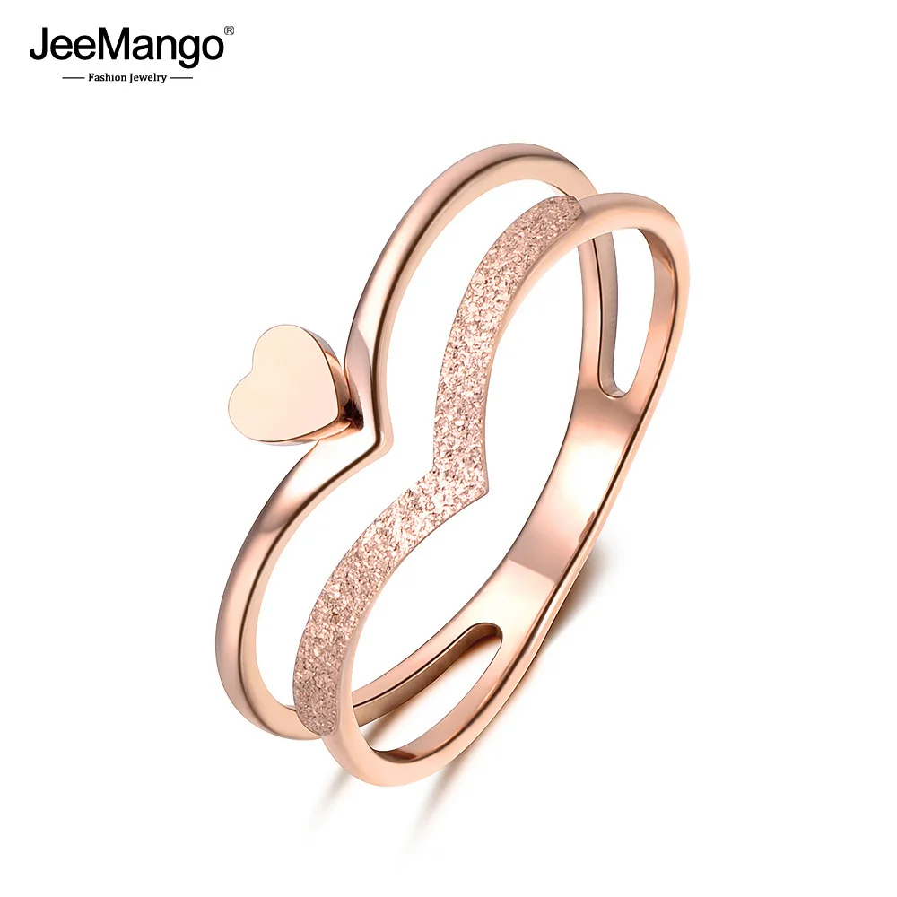 JeeMango Romantic Heart-shaped Crown Molde Ring Rose Gold Color Stainless Steel Jewelry Gift For Women Halka Anillo JR18140