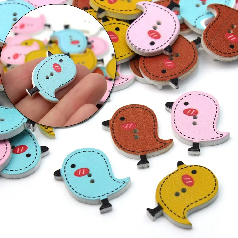 50/100 PCS Colourful Cute Bird 2 Holes Wooden Buttons For Crafting Sewing Scrapbooking Embelishments Clothing Sewing Accessories