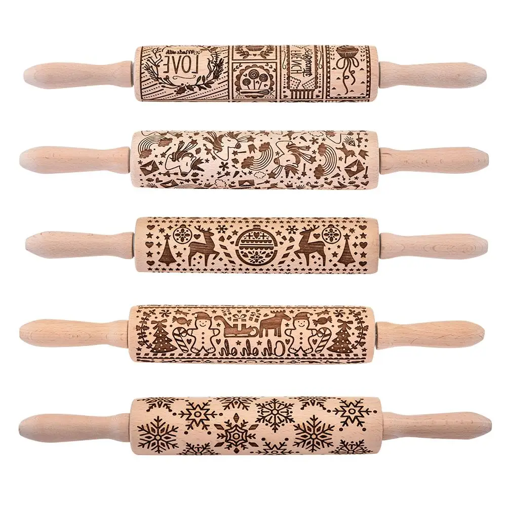 Christmas Snowflake Laser Embossing Rolling Pin Rock Printed Cookie Dough Stick Fondant Tool Baking Cake Dough Engraved Roller