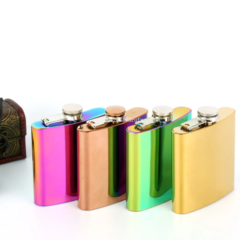 

20pcs 6oz Rainbow Colored Hip Flask Gold Plated Gradient Color Stainless Steel Flask Screw Cap Whiskey Wine Bottle Wholesale