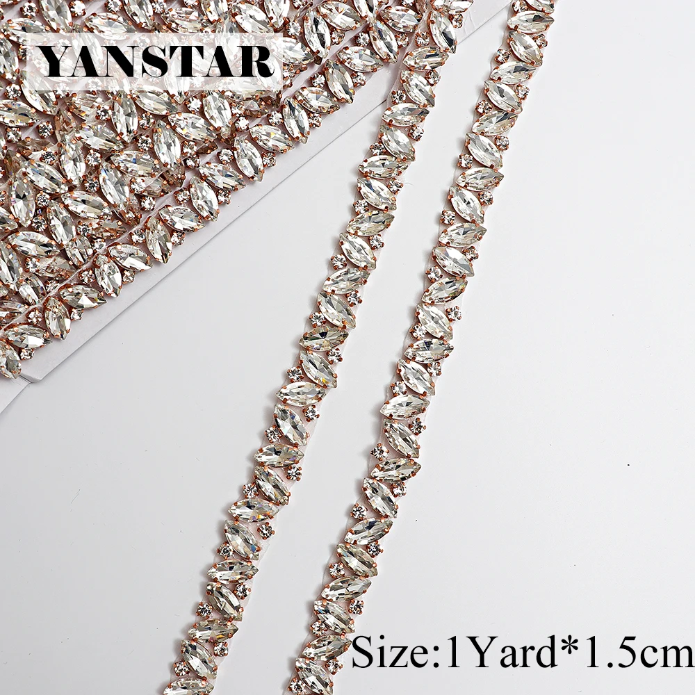 

YANSTAR Handmade Rhinestone Applique By The 1.5CM*5Yards Trim Sewing On Bridal Wedding Gown Belt YS968