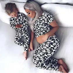 2024 Spring Family Matching Mother Daughter Son Baby Kid Clothes New Women Panda Print Pajamas Sleepwear Nightwear Pyjamas Suits