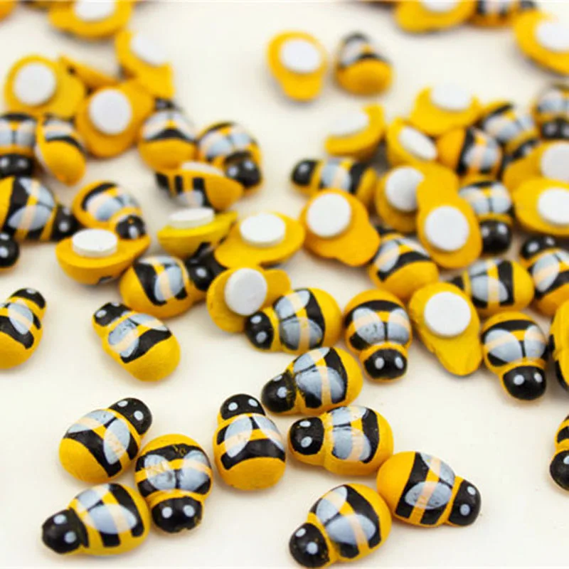 Mini artesanía en miniatura de madera para decoración del hogar, abeja amarilla, insecto, jardín de hadas, casas, Micro paisajismo, accesorios de bricolaje