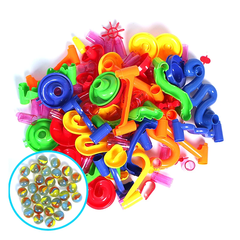 Glass Beads Run Ball Roller Coaster Building Block Construction 105 PCS Marble Race Run Maze Ball Toy for Children