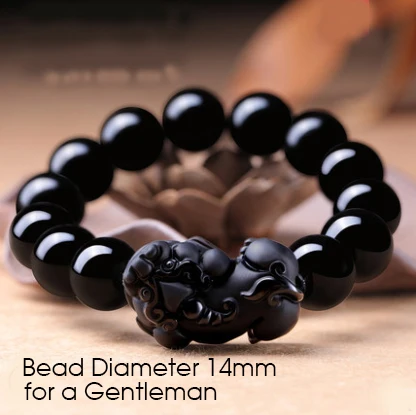 High-end Men Natural Pure Black Obsidian Bracelet Bracelets Feng Shui Healing Crystals Tourmaline lemurian quartz 14mm * 13