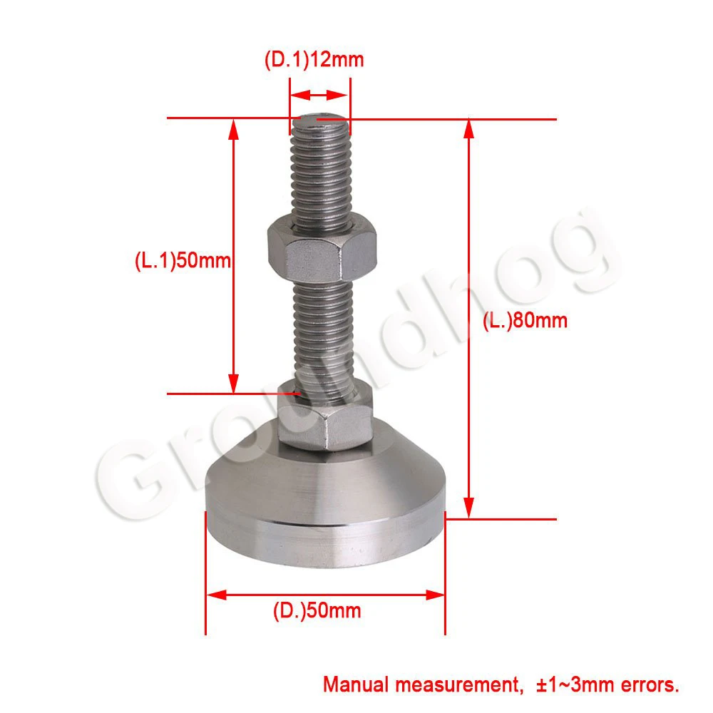 4Pcs Adjustable Feet Thread Dia M12x50mm Fixed Universal Leveling Stainless Steel feet foot for Machine Furniture 1.5 ton load