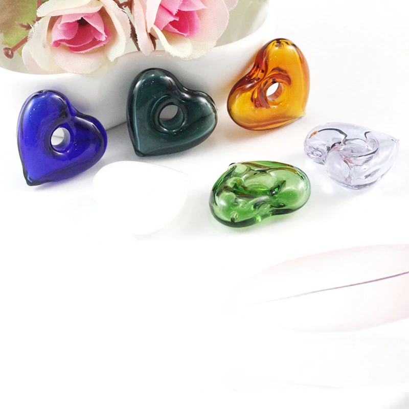 2PCS 25X22MM Cute Murano Glass Essential Oil Heart  with Diffuser Holes Essential Oil Aromatherapy Bottle glass Pendant