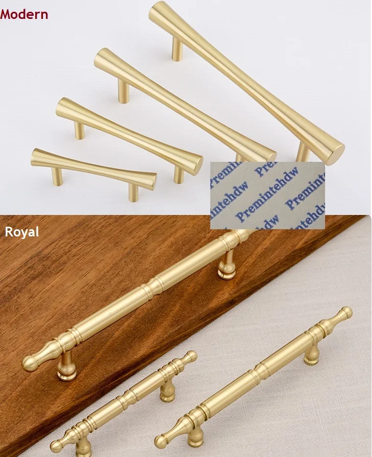 solid brass furniture cabinet door pull bar Handle classic royal crown finial contemporary modern curve design gold North Europe