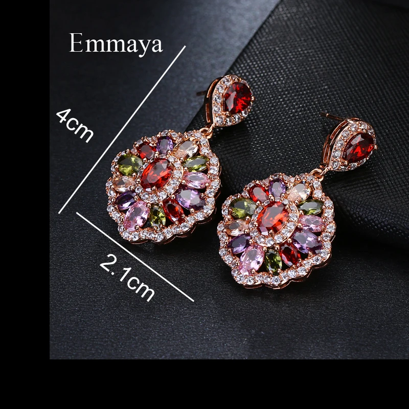 Emmaya Brand Luxury Elegance Charm AAA Cubic Multicolor Zircon Two Colors Necklace Sets For Women Popular Wedding Jewelry Gift