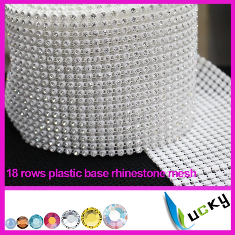 Free shipping!Factory price 10 yards plastic base 18rows rhinestone mesh with high quality clear strass crystal trimming chains