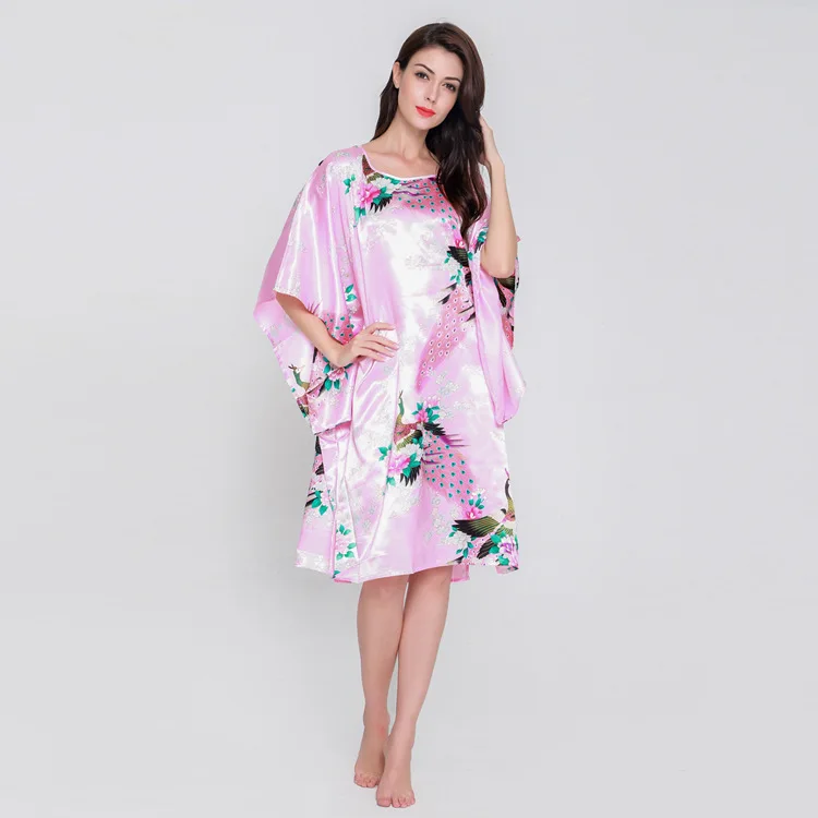 High Fashion Blue Chinese Female Polyester Robe Gown Novelty Vintage Yukata Casual Sleepwear Wholesale Retail One Size S014-Q