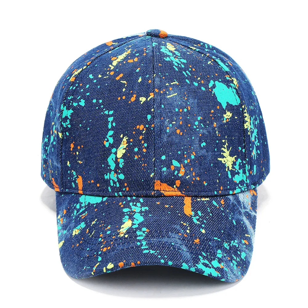 WEARZONE Unisex Colorful Splattered Baseball Cap 100% Cotton Denim Stylish Camouflage Print Sports Dad Hat for Women Men