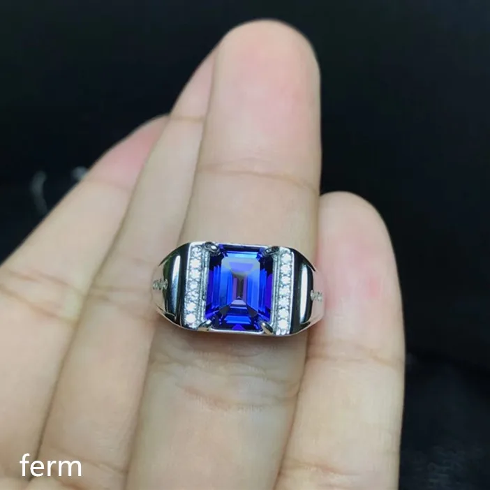 

KJJEAXCMY boutique jewelry 925 sterling silver inlaid men's ring Tanzania Blue Topaz Royal Blue Living Simple Men's Ring