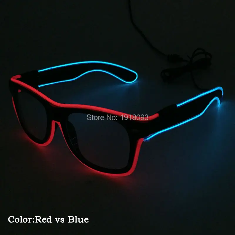 New type Fashion 13 Style DC-3V Steady on Double Color Flexible Novelty Lighting EL wire LED Neon Glasses For Party Decor