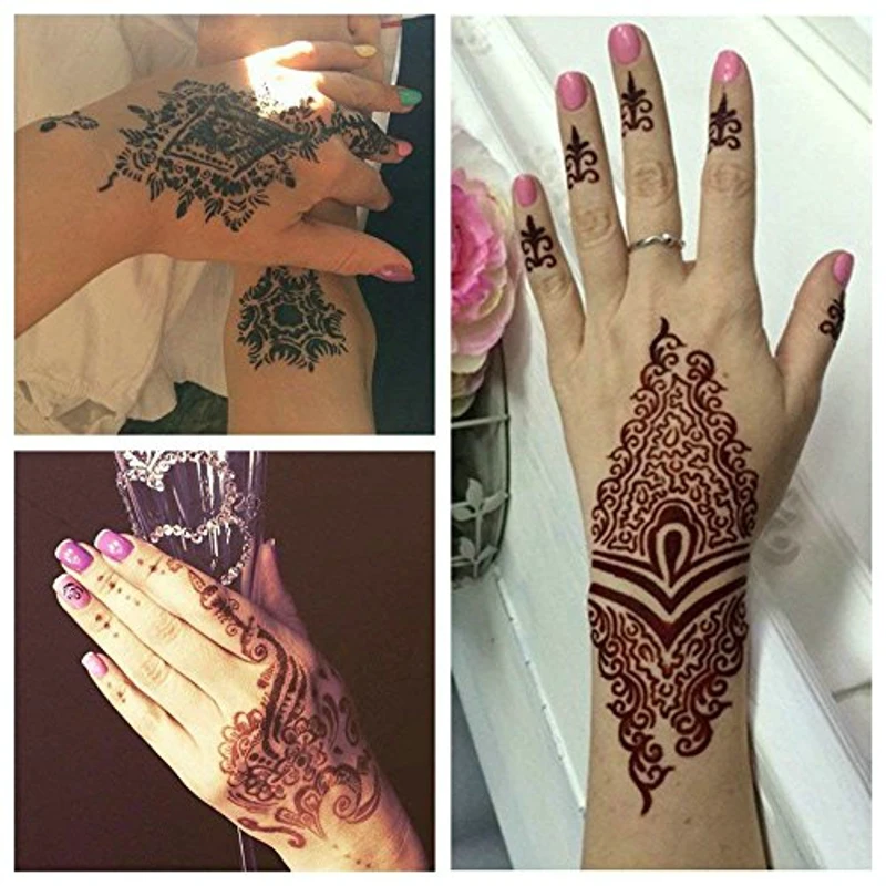 1Pcs ขนาดใหญ่ Henna อุปกรณ์สักลายสำหรับ Body,ดอกไม้ Glitter Airbrush Mehndi อินเดีย Henna TATTOO แม่แบบ Stencil 21*12ซม.