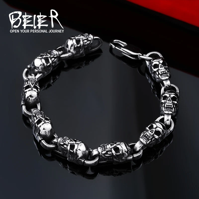 Beier 316L Stainless Steel bracelet punk skull Bracelet for Man  wide 10mm  Fashion Jewelry  LLBC8-023