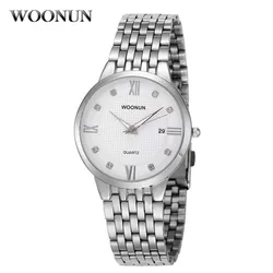 WOONUN Famous Brand Watches Men Male Waterproof Shockproof Date Clock Silver Steel Quartz Watch Thin Men Watches Classic Hodinky