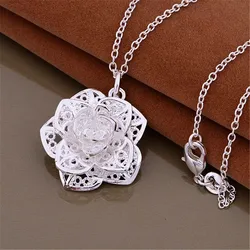 charms pretty fashion Lady silver color jewelry Wedding noble elegance women classic flower pendant necklace gifts JSN884