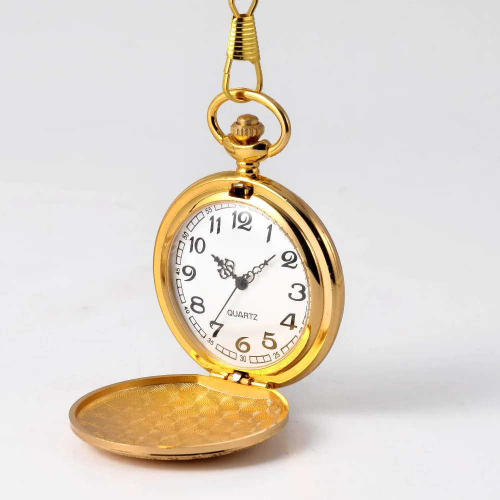 Reloj de bolsillo de cuarzo con patrón dorado, accesorio de moda con letras, 8849