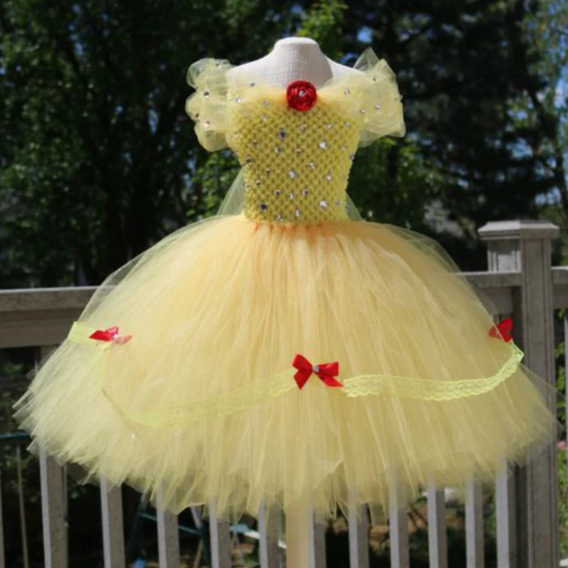 POSH DREAM Beauty and The Beast Tutu Dress for Birthday Party Belle Princess Tutu Dress Yellow Gold Belle Princess Girls Clothes