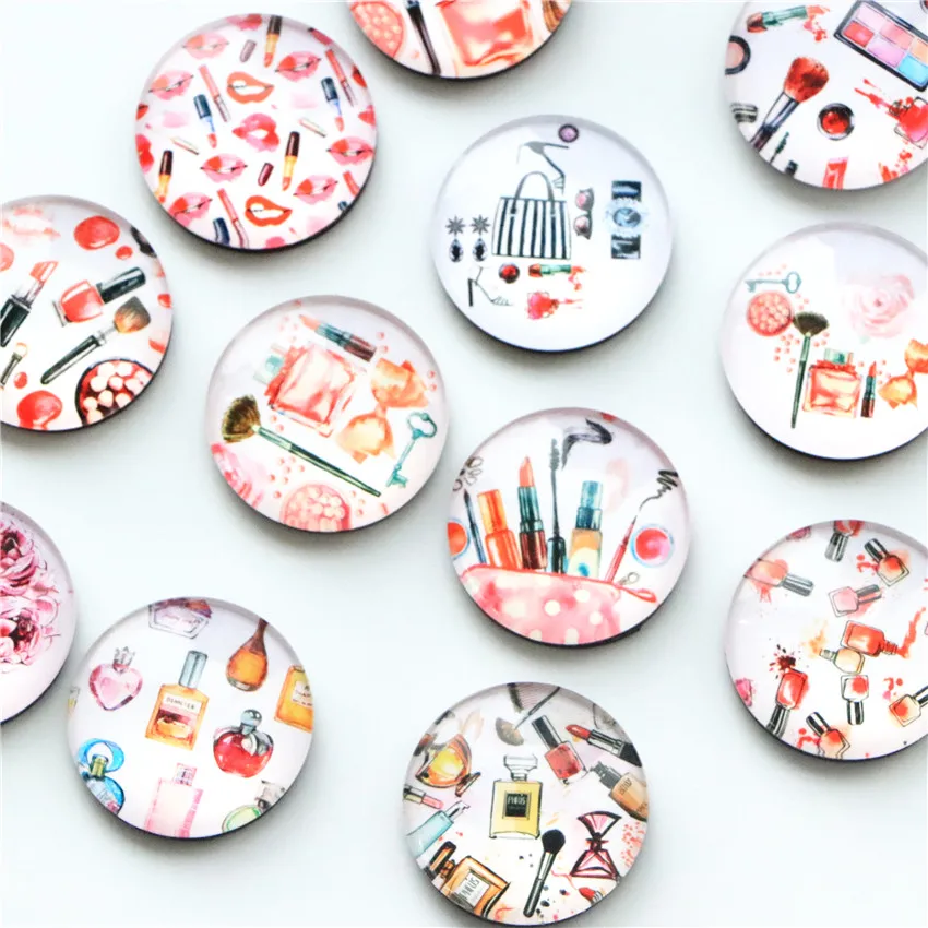 Free shipping (12pcs/lot) Fashion Round Glass Fridge Magnet Cartoon Message Stickers for gift Home Decoration Cute Magnet Frigo