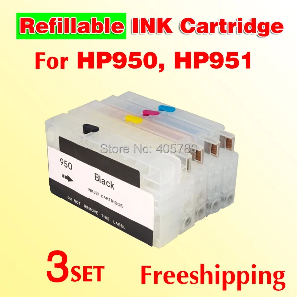 wholesale 3set 950 refillable ink Cartridge with permanent chip compatible for hp950 951 refillable ink cartridge pro8100/8600