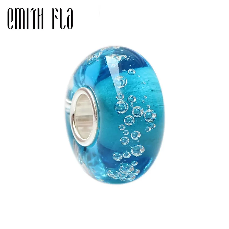 

Emith Fla 925 Sterling Silver Large Hole Bubble Murano Glass European Charm Beads Fit Brand Bracelet Jewelry