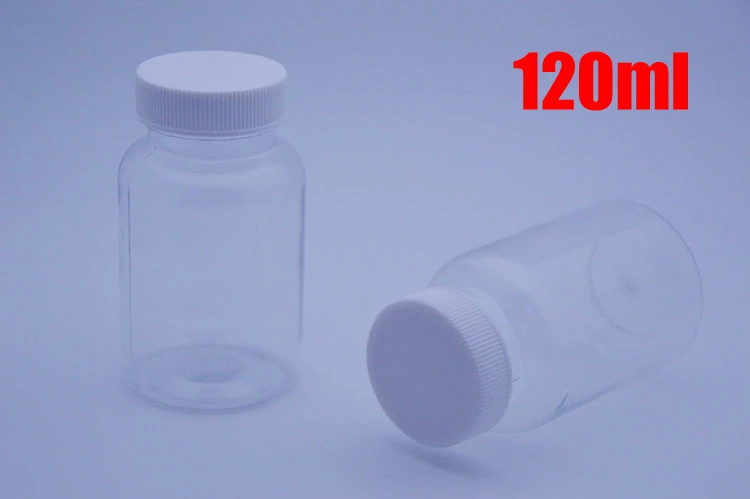 

100pcs 120ml Transparent PET Medicine Bottles,Capsules/Pills/Powder/Vitamin Plastic Bottles--White Flat Caps