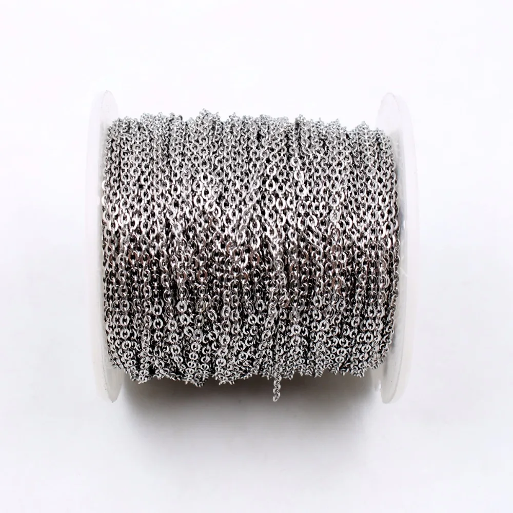 

50meter/roll on sale stainless steel thin 1.5mm welding Flat rolo chain jewelry findings marking DIY