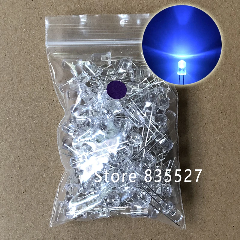 100pcs / LOT  F5 5MM Round LED Water and Clear Purple UV Super Bright LED light emitting diode Kit DIP Lamp beads