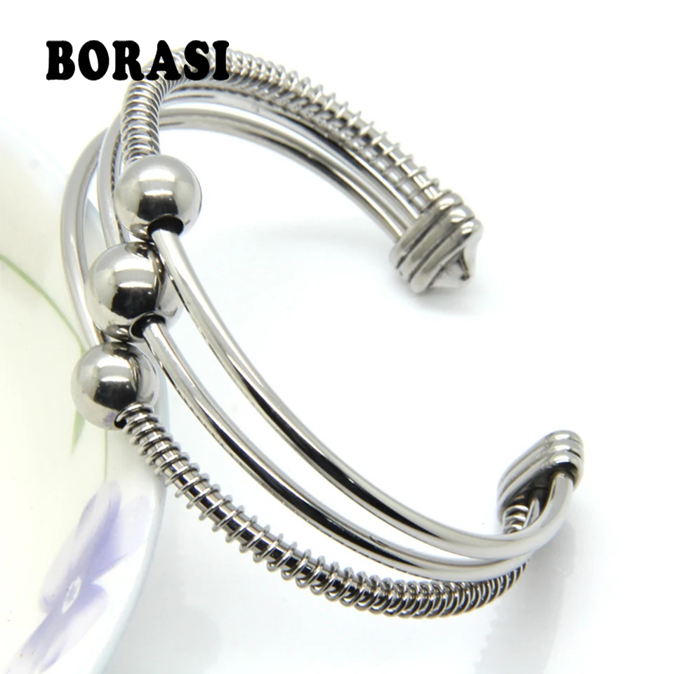 Simple Circular Stainless Steel Beads Costume Jewelry Bracelets Pop Bangles For Women