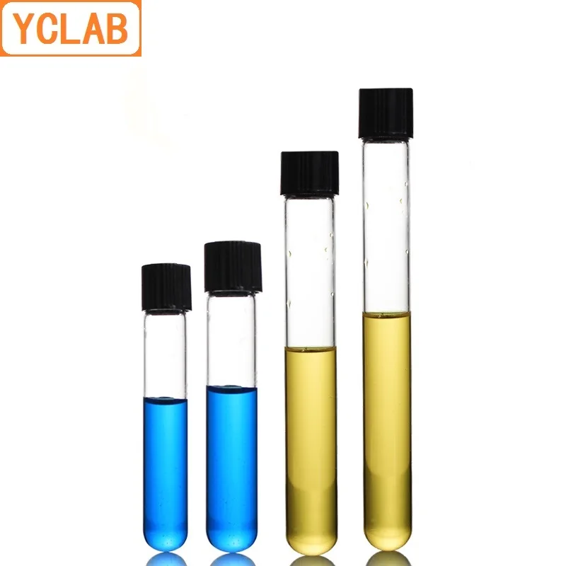 YCLAB 20*150mm Test Tube 34mL Screw Mouth with Black PF Cap Borosilicate 3.3 Glass High Temperature Resistance