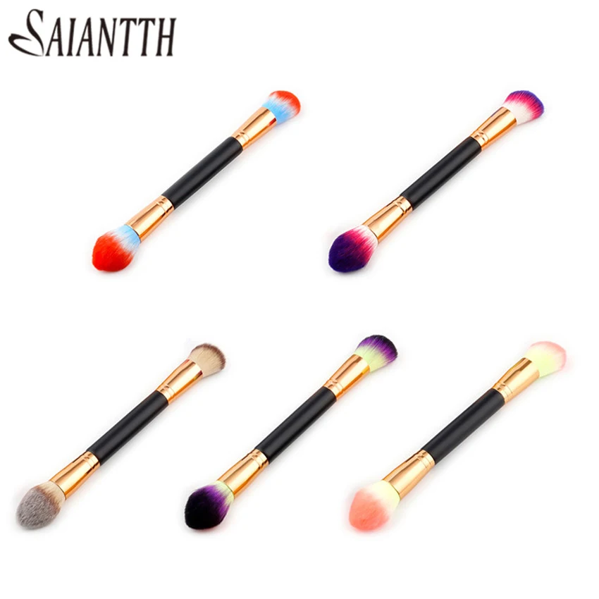 SAIANTTH Single makeup brushes make up tools flame blush brush wood gold plated tube soft cosmetic pincel maquiagem double head