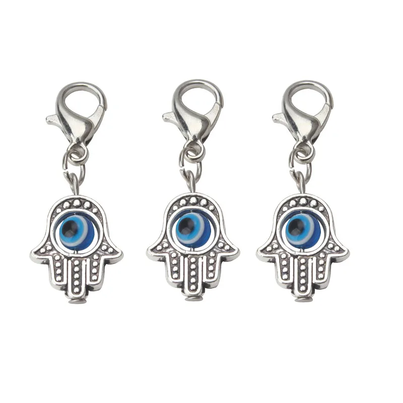 EVIL EYE 10pcs/lot 35*13mm Beads Hamsa Hand Charms Pendent Lobster Clasp Pendant Key Chain Jewelry Accessories for woman man