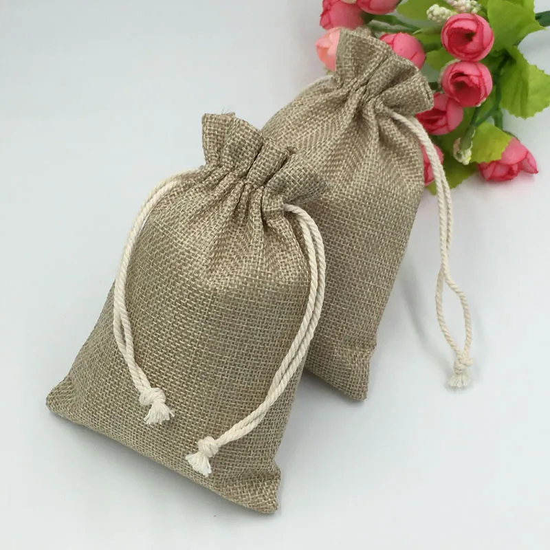 10*14cm 500pcs Vintage Natural Burlap Hessia Gift Candy Bags Wedding Party Christmas Favor Gift Pouch Jute Drawstring Bag