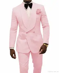 2021 Hot Selling Slim Fit Roze Bloemen Heren Double Breasted Pak Mannen Wedding Suits Bruidegom Smoking Terno Prom Party Beste man Blazer